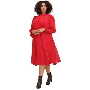 Torrid red clip dot long sleeve midi chiffon button front dress size 3 romantic